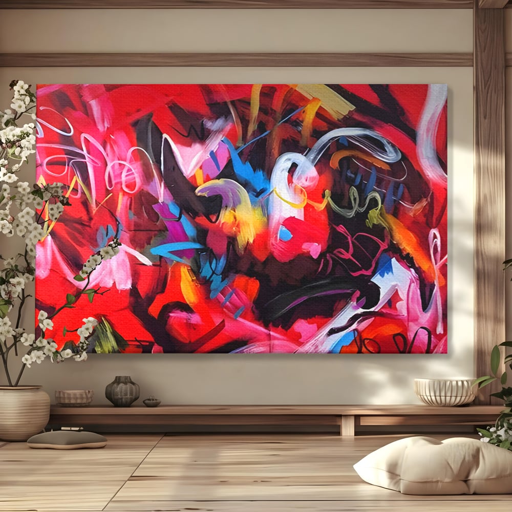 Tablou canvas cu tablou canvas cu graffiti rosu, fara rama, pe sasiu de lemn